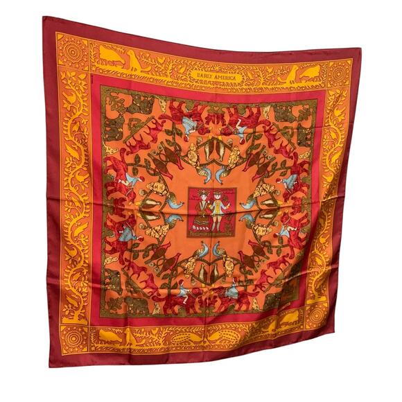 Hermes Carré 90 EARLY AMERICA Red Silk Scarf  Boxed NWT - Picture 3 of 16